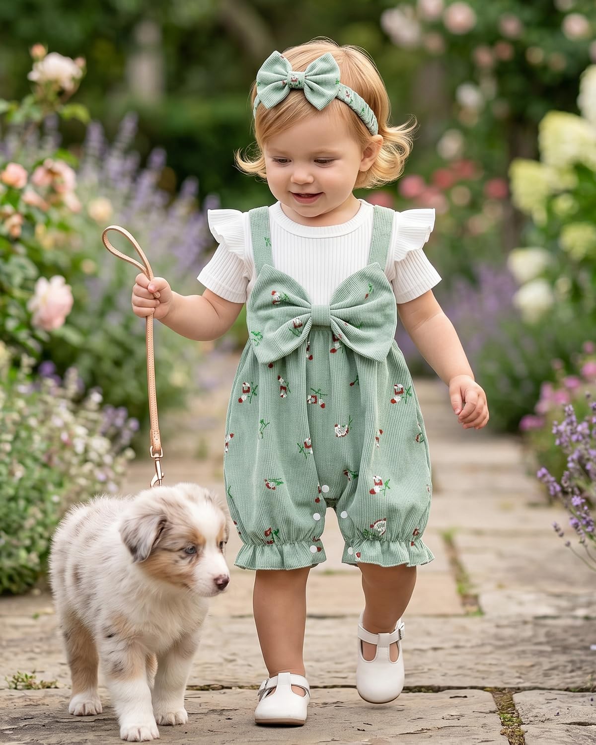 WYTbaby Vêtements Bébé Filles Barboteuse à Manches Longues Combinaison à Fleurs avec Nœud Papillon Tenues Printemps Automne Ensemble de Vêtements pour 1-18 Mois