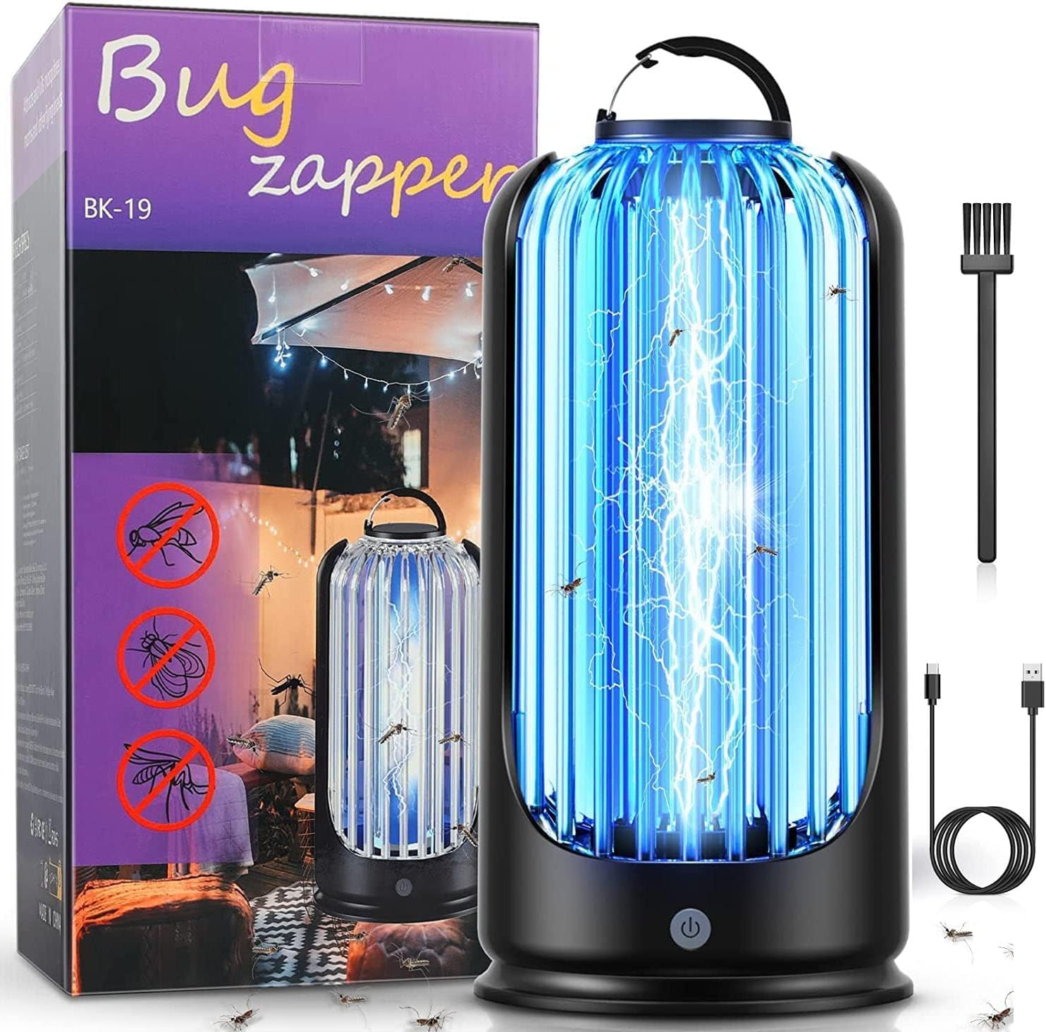 Electric Bug Zapper, 3600V High Powered UV Light Mosquito Zapper Killer, Waterproof Pest Control Insect Fly Trap, Equipped USB Cable, Easy to Carry, for Home, Patio, Backyard, Camping