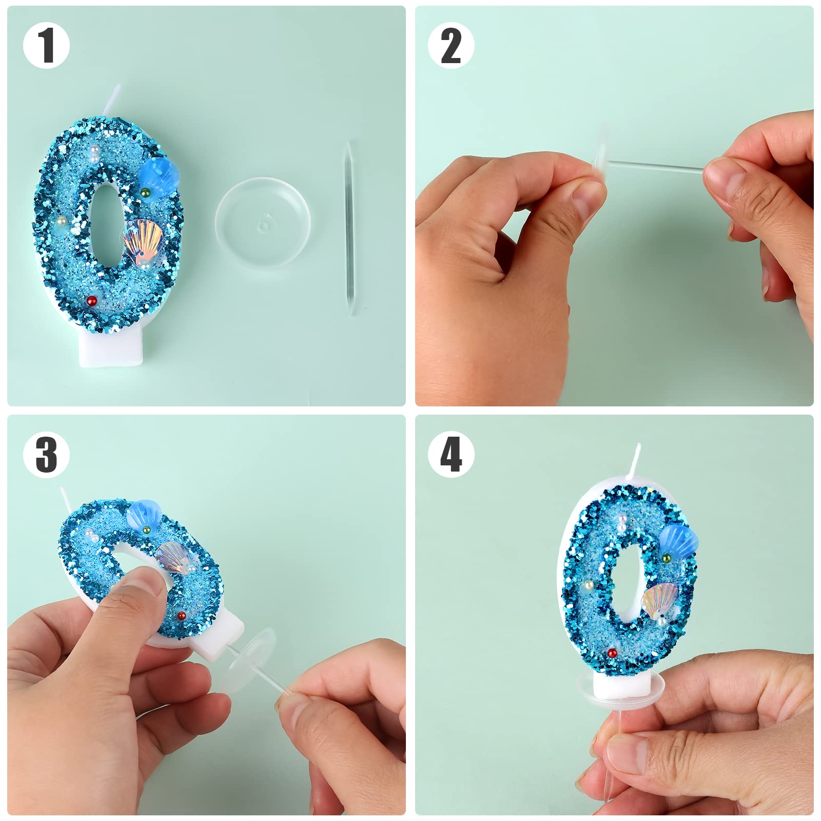 Blauwe kaarsen voor 4e verjaardag, cijfers 4 jaar, blauwe kaarsen voor taart, 3D diamantvorm taartdecoraties voor verjaardagsfeest, jubileum