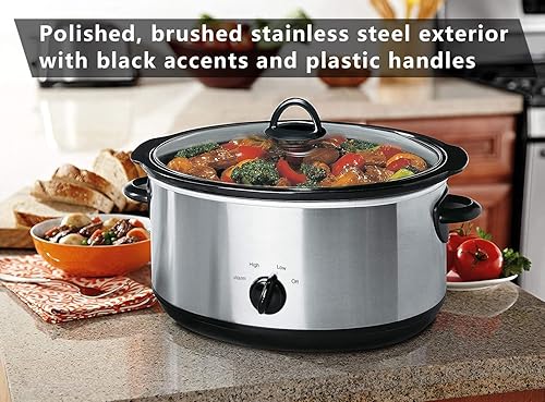 Miniatura 4 de Olla de cocción lenta manual ovalada de 8 cuartos con inserto de gres extraíble y apto para lavavajillas tapa de vidrio apta para lavavajillas