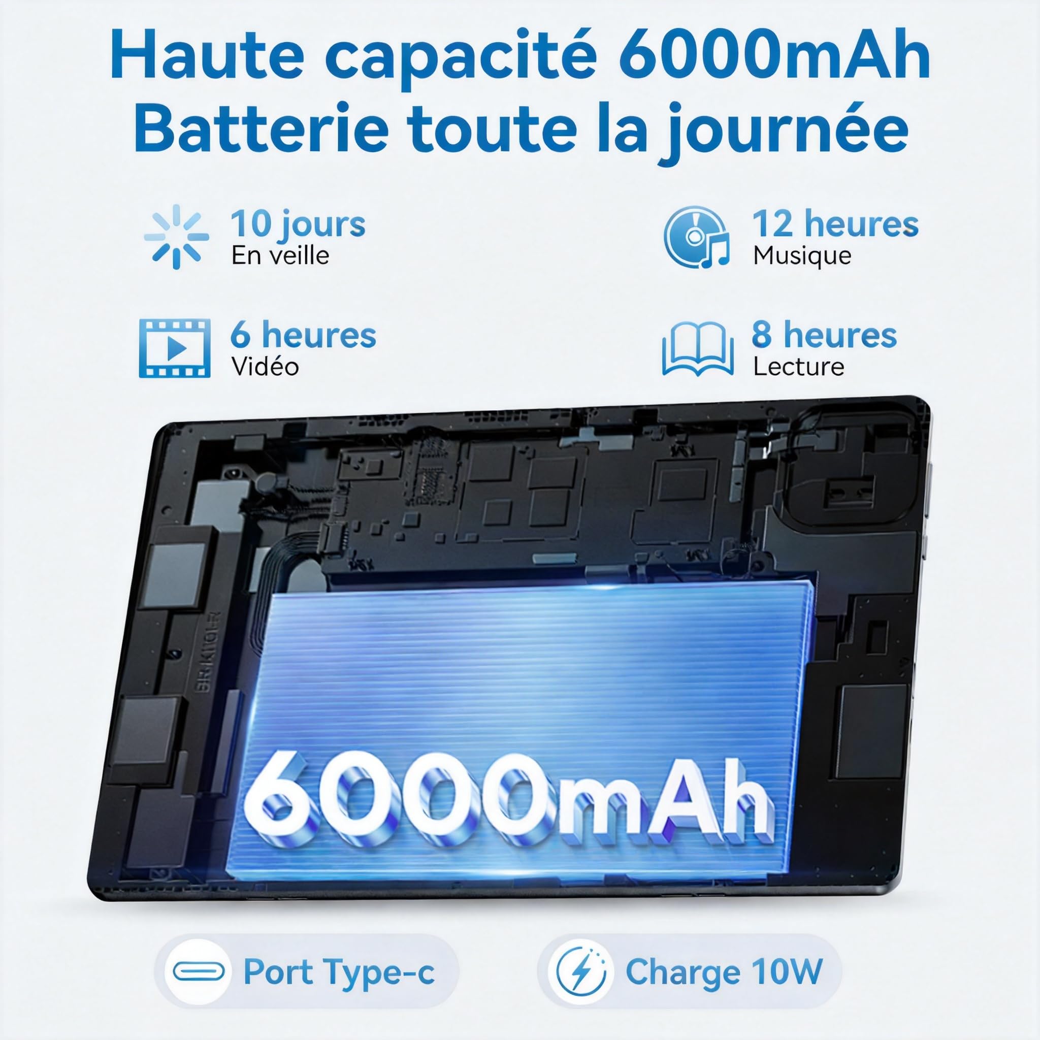 Tablet Android 10.1" Android 15, 18GB RAM (6+12) + 128GB, T30 Octa-Core, 1TB Espandibile, WiFi 6, 6000mAh, Display IPS HD 1280×800, Widevine L1, GPS, Gemini AI