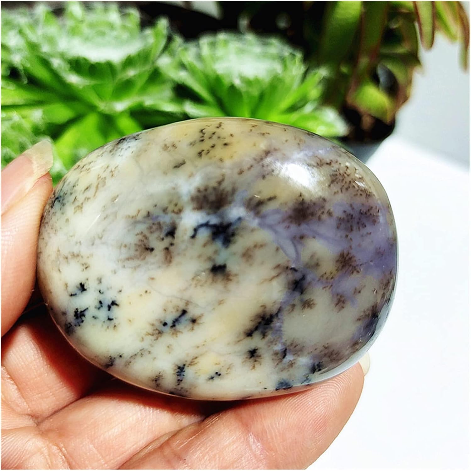 FIDEMM Natural Crystal Rough Natural Dendritic Opal Stone Trees Water Grass Crystal Palm Spiritual Healing Crystals feng Shui Room Decoration Home (Color : A20 81g)