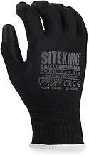 SITE KING PU Palm Work Gloves 12 Pairs – Safety Grip Gloves for Precision Tasks, Construction, Warehouse & Gardening – Breathable, Durable (Black, M)