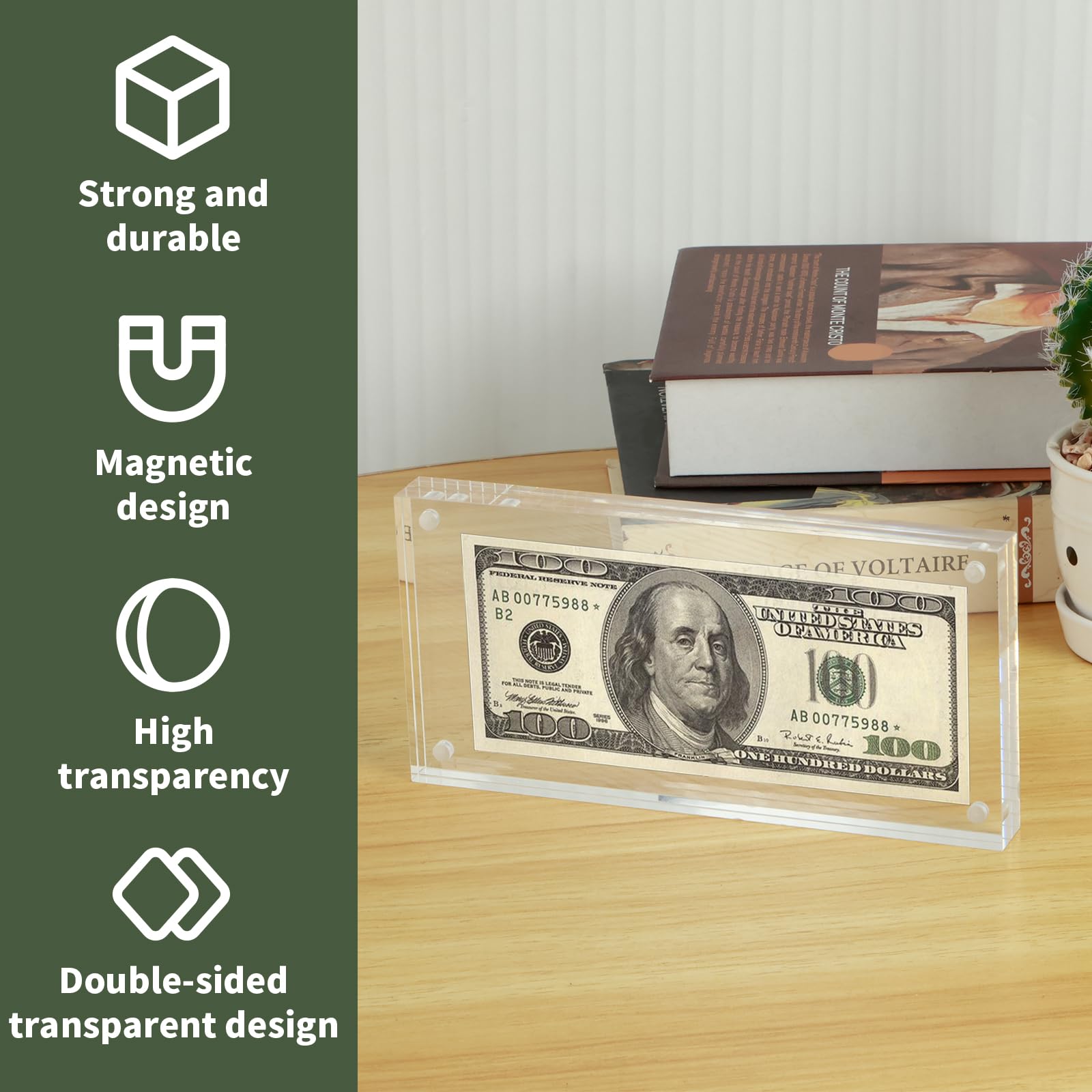 Soporte de acrílico transparente para billetes de dólar, soporte para billetes de banco, dinero en efectivo, moneda, papel de papel, marco Dsiplay, funda para billetes de dólar, soporte para