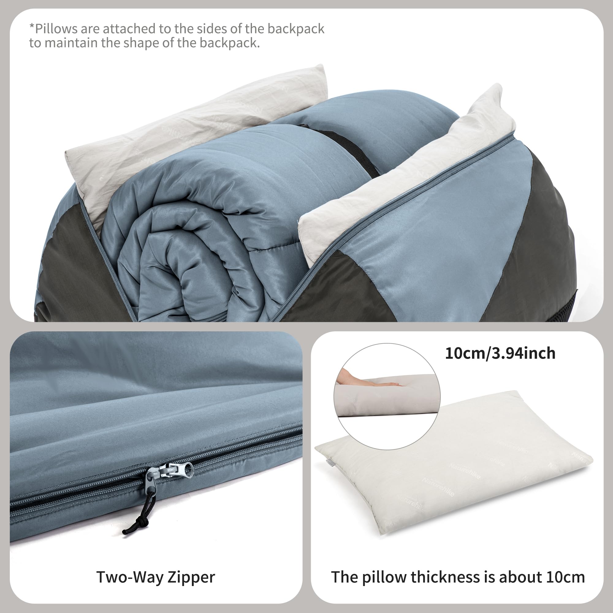 Naturehike Sac De Couchage Double Avec Coussin Flanelle 0°C - Pour 2 Personnes Toutes Saisons