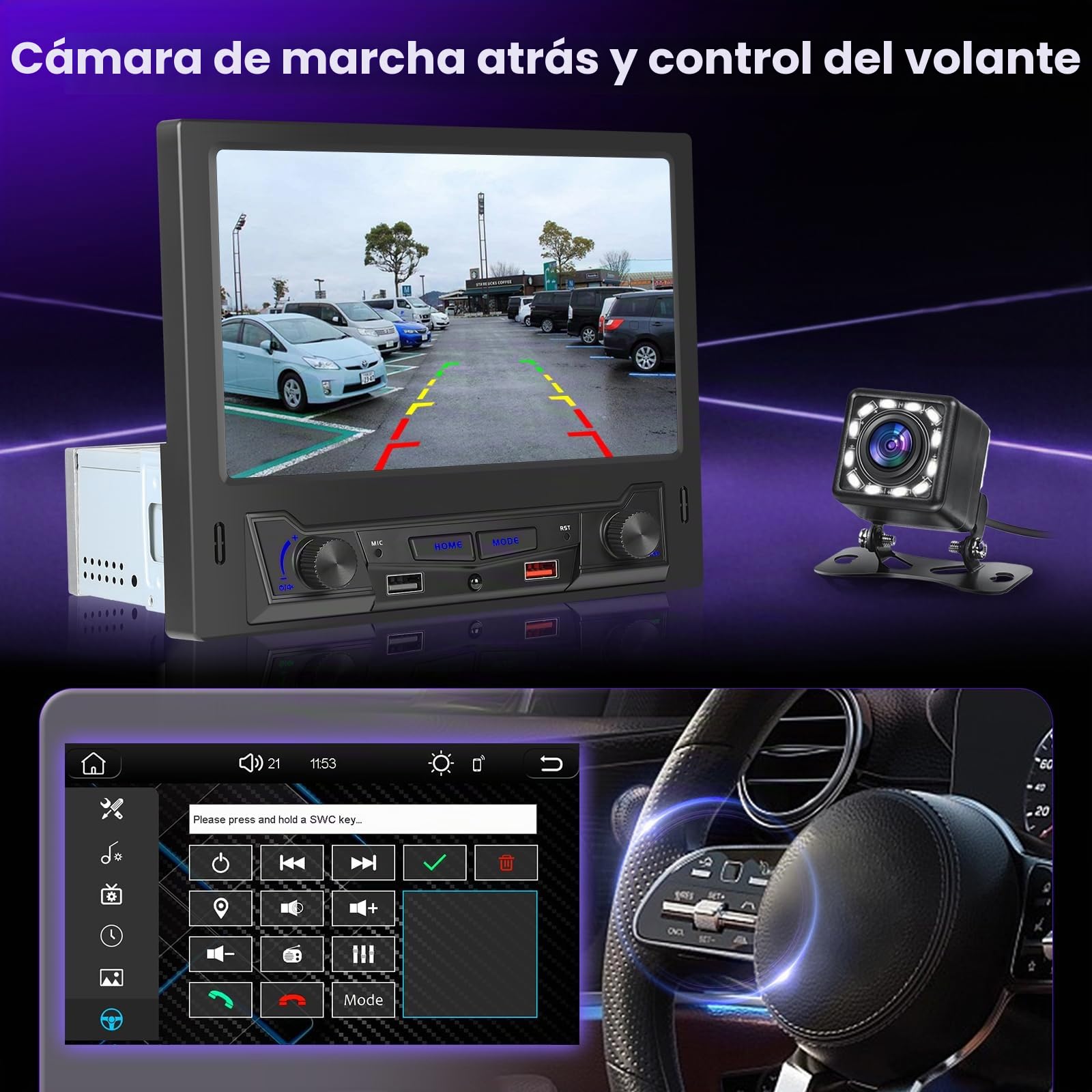 Hodozzy Radio Coche 1 DIN con Carplay Inalámbrico Android Auto, Estéreo de Coche con Pantalla Táctil de 8 Pulgadas con Bluetooth, Radio FM/Am, DSP, AUX, SWC, Doble USB, Compartir Video, Video Online