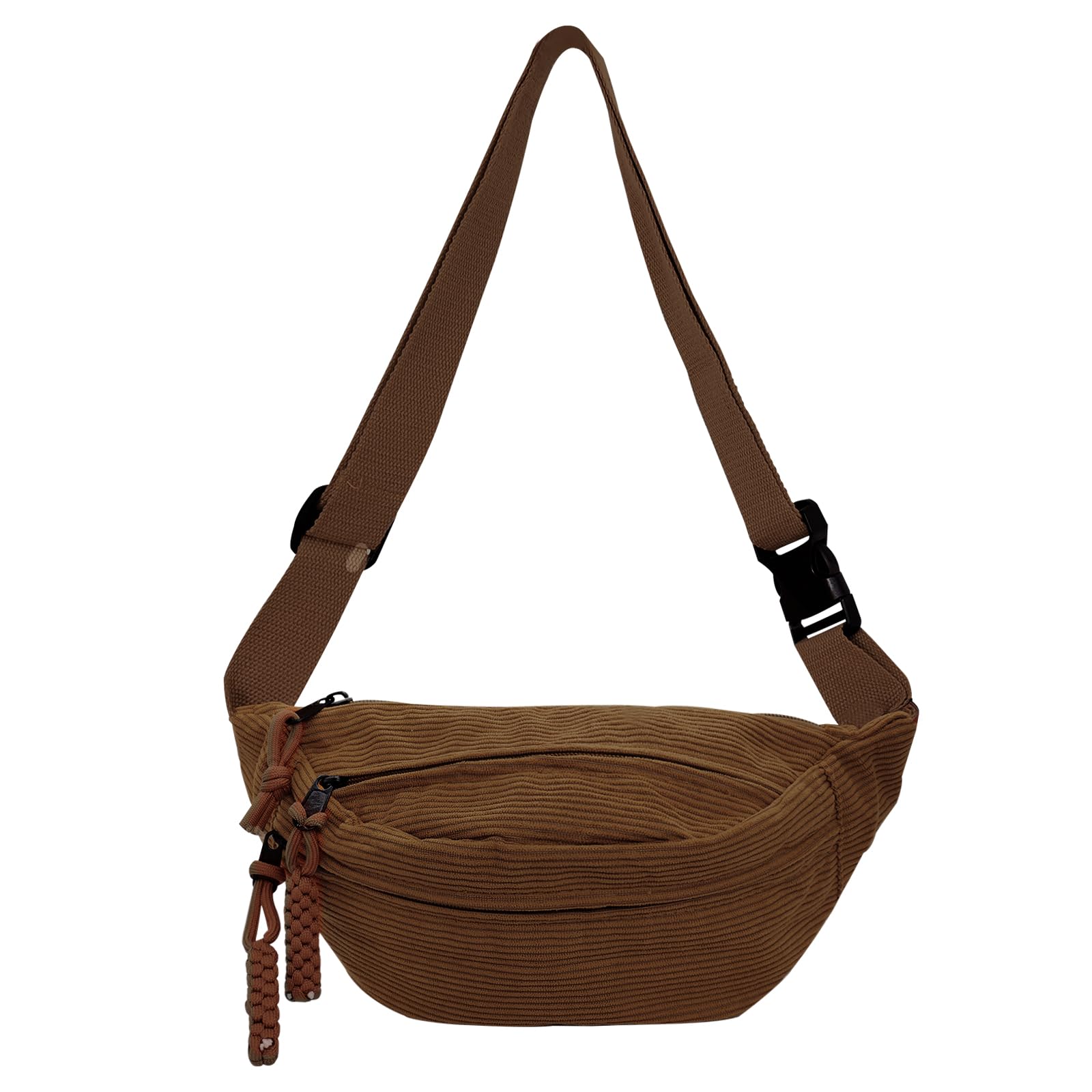 XSDSLS Corduroy Bum Bag Waist Bag for Men Women,Crossbody Waist Bag Fanny Pack with Adjustable Strap Belt Bag for Travel Festival Walking Sport Running Outdoor Gym (Dark Brown)