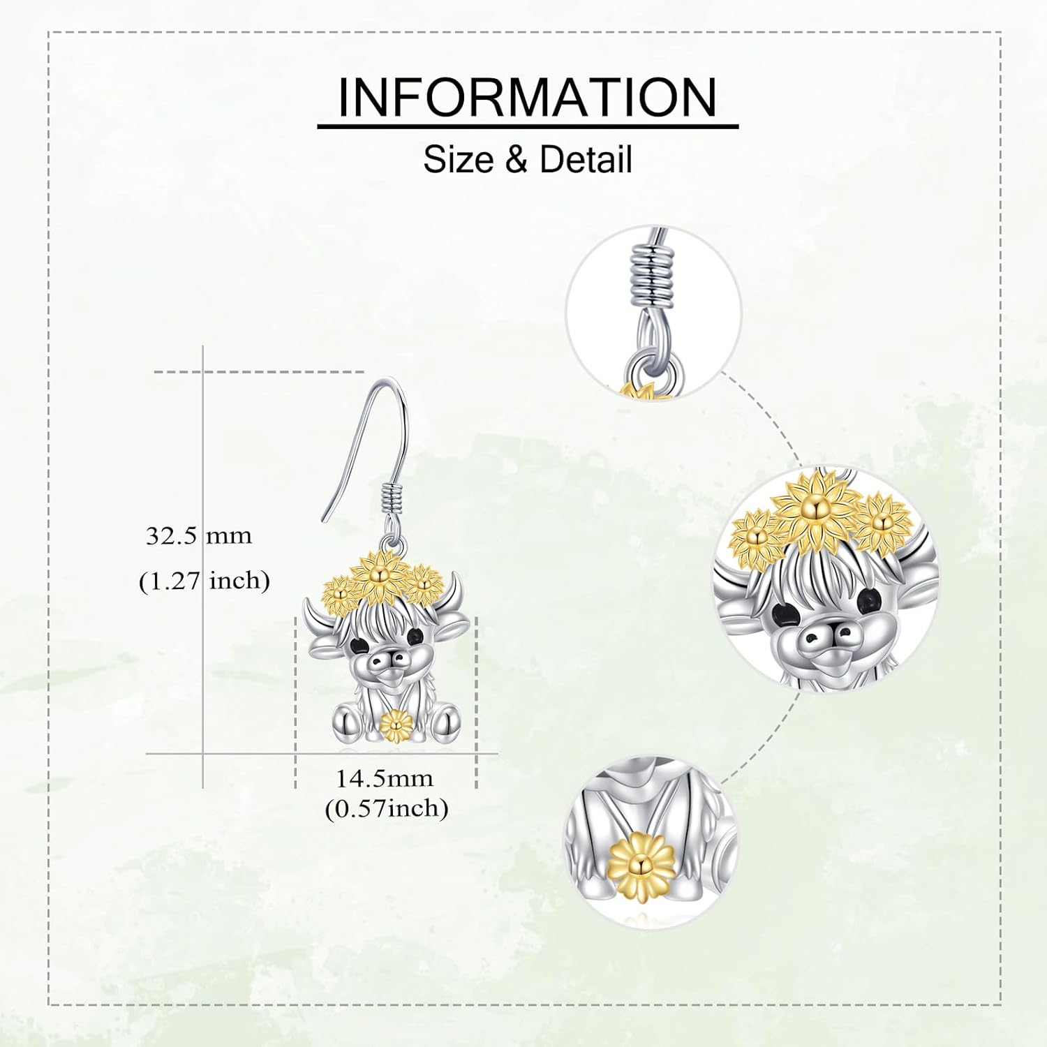 MONGAS Highland Cow Earrings Sterling Silver Highland Cow Drop Dangle Earrings Cute Animal Jewelry Gifts for Women - Image 2