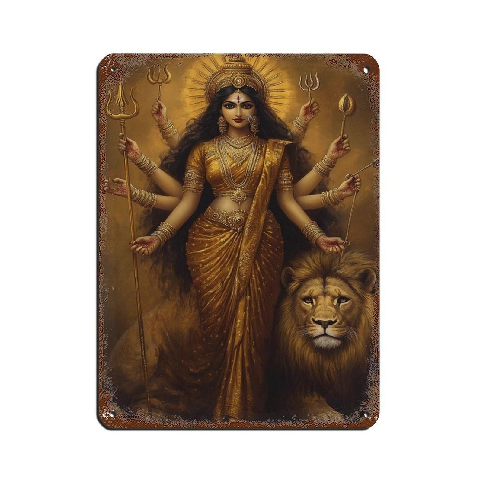 Durga Goddess Art-Hindu God Art Tin Sign Vintage Metal Pub Club Cafe Bar Home Wall Art Decoration Poster Retro 12x16inch(30x40cm)