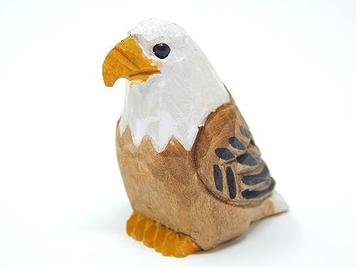 Miniatura 3 de Adorno de madera de águila calva, figura de pájaro colgante de madera tallada a mano, decoración patriótica, escultura de vida silvestre en