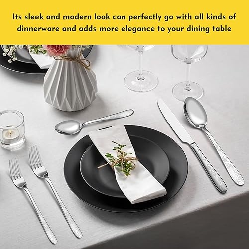 Miniatura 7 de Juego de cubiertos de 40 piezas, servicio para 8, juego de cubiertos de acero inoxidable de alta calidad, pulido con mango de diseño, moderno juego