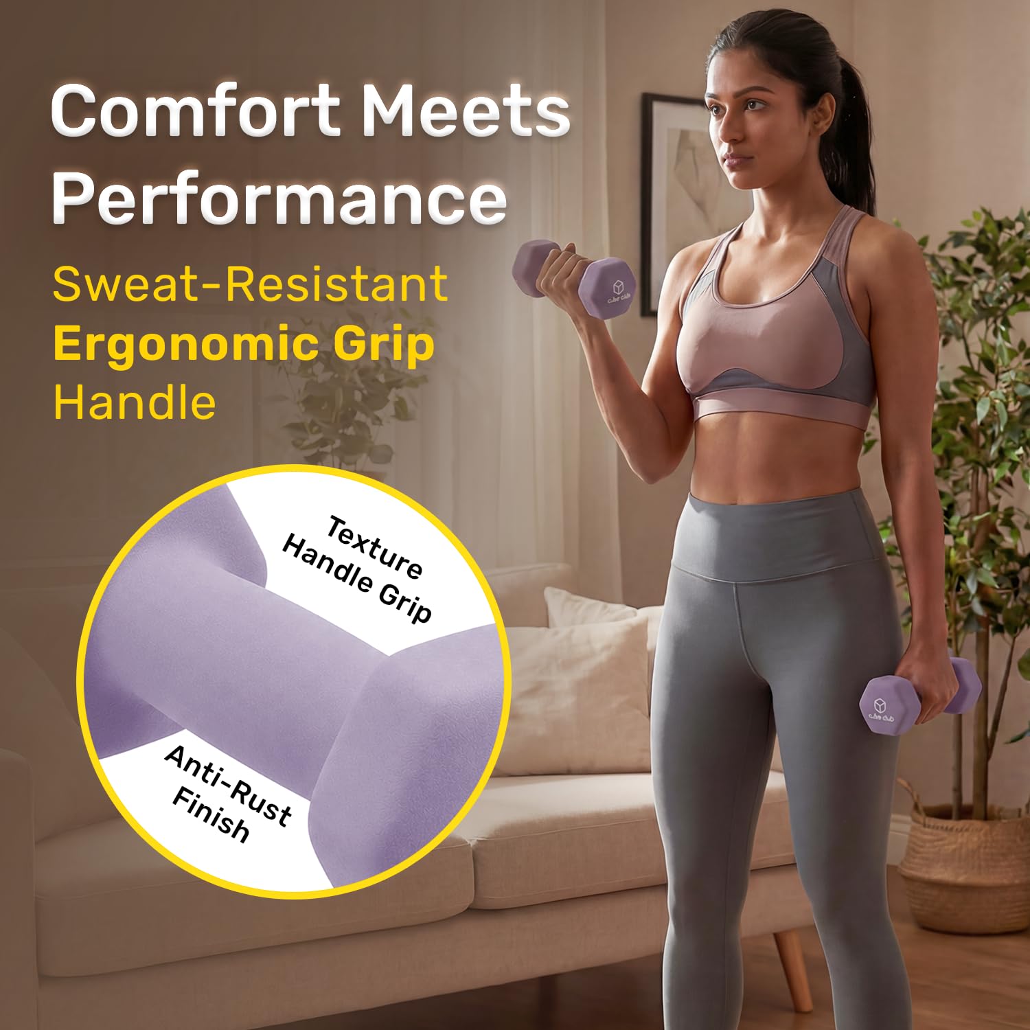 The Cube Club Neoprene Dumbbells - Lavender 2kg -4