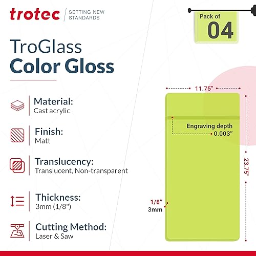 Miniatura 2 de Trotec  Hoja de plexiglás satinado translúcido  4 piezas  Mate  Hierba de limón translúcida  23.75 x 11.75 x 18 pulgadas  Acrílico no reflectante