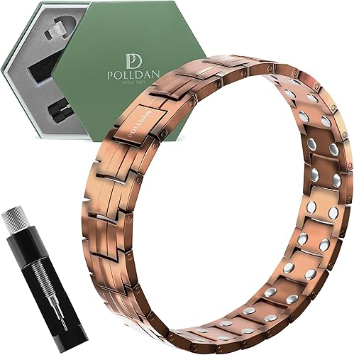 Pulsera de cobre 6200 Gauss Power  Pulsera para hombre 99.99% cobre puro  Pulseras magnéticas para hombres con ajuste ajustable y herramienta de