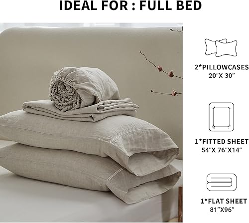 Miniatura 10 de Simple&Opulence Juego de sábanas de 100 % lino europeo transpirable de 4 piezas con sábana bajera de 14 pulgadas, 1 sábana encimera y 2 fundas de
