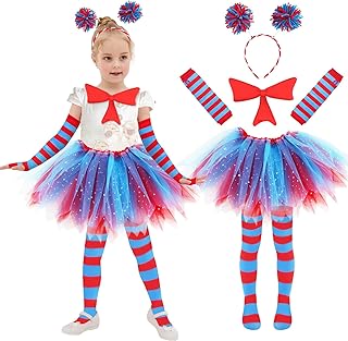 Kitimi Tulle Tutu Skirt Set for Girls Carnival Cosplay, 3 Layered Tulle Tutu Skirt, Headband, Striped High Socks and Gloves