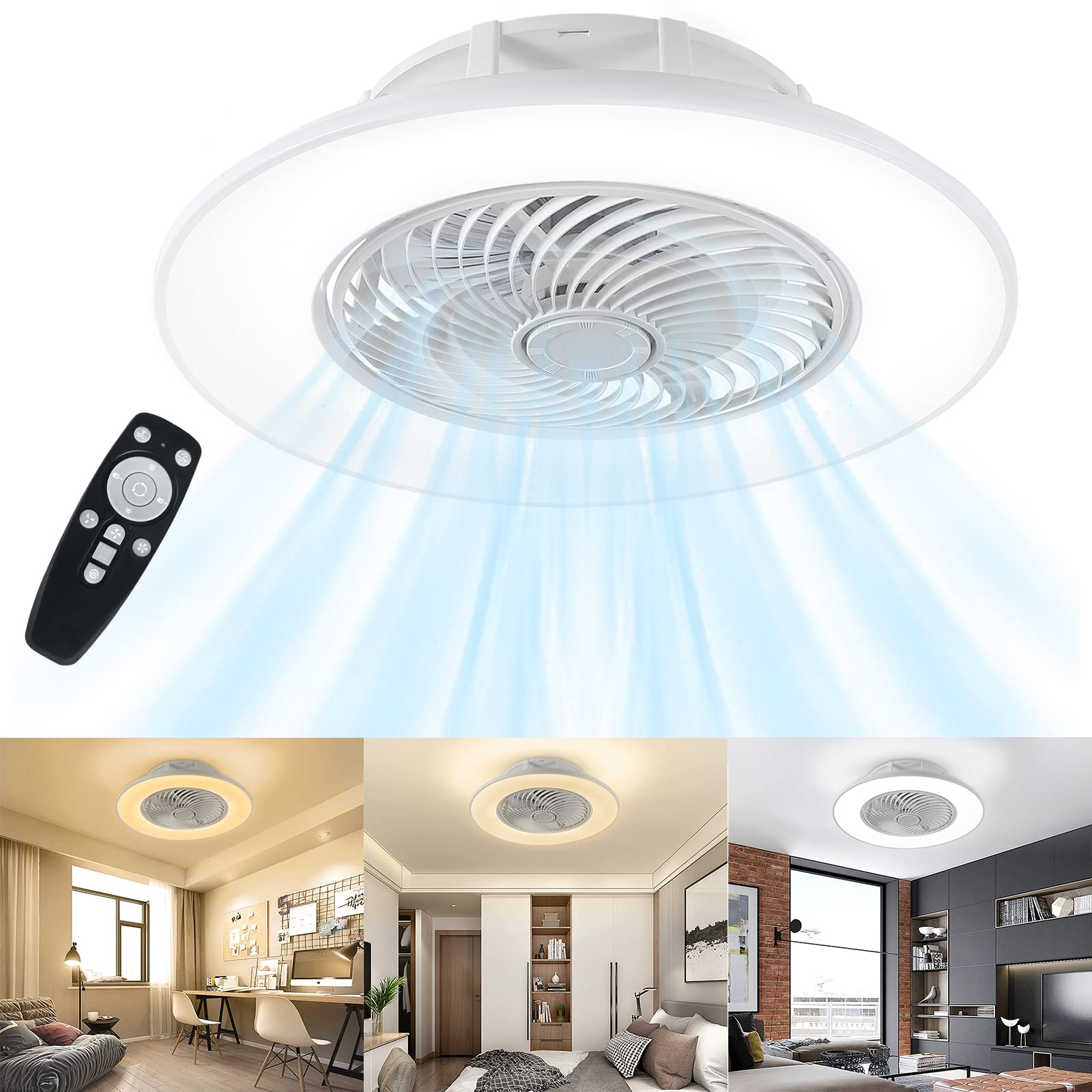 YRHome 90W Ventilatore da soffitto con illuminazione e telecomando, velocità del vento regolabile, dimmerabile, plafoniera, ventilatore, lampada da soffitto moderna, ultra-silenziosa, cambia colore