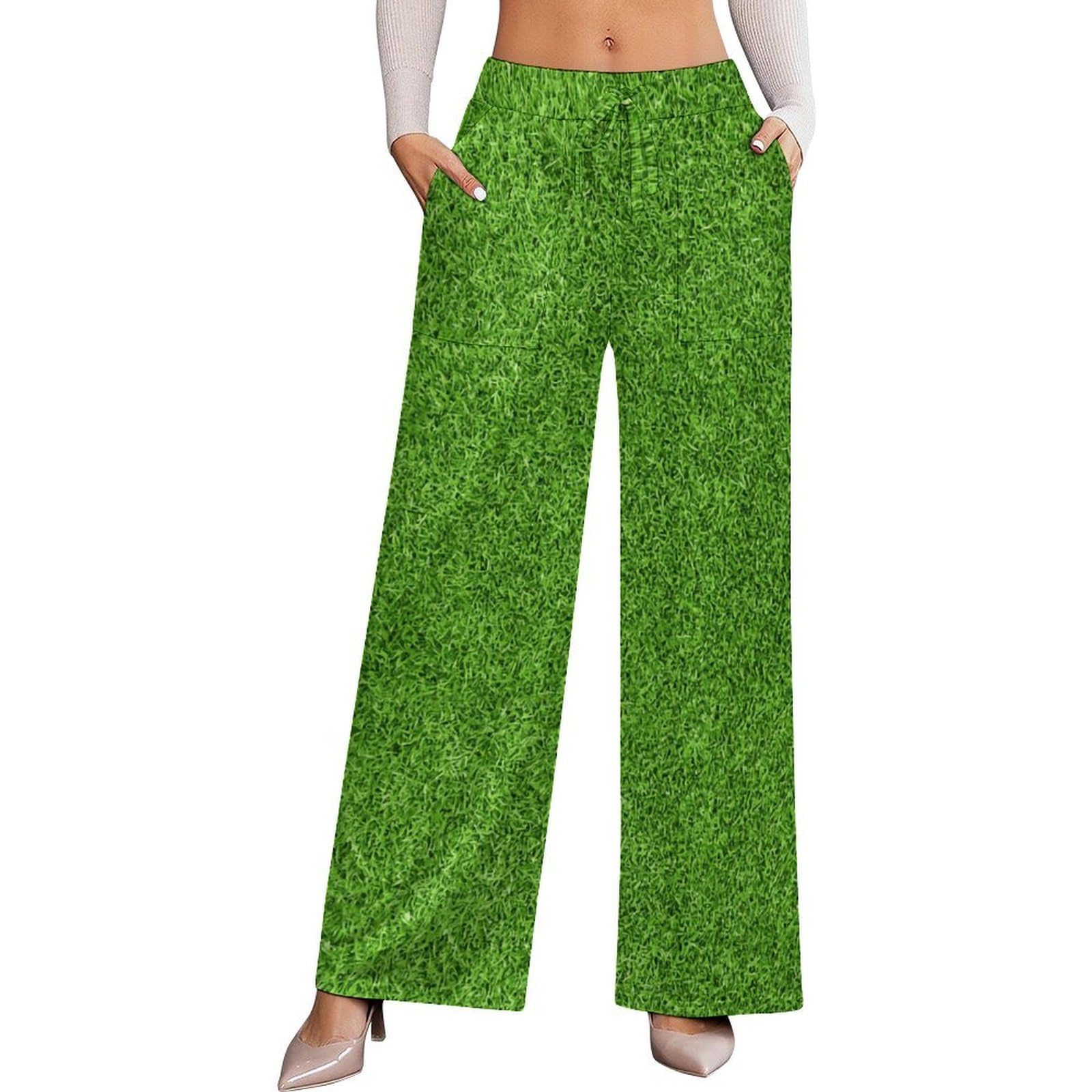 Dyale Beautiful Green Grass Womens Wide Leg Pants High Waisted Elastic Casual Sports Pants 2XL