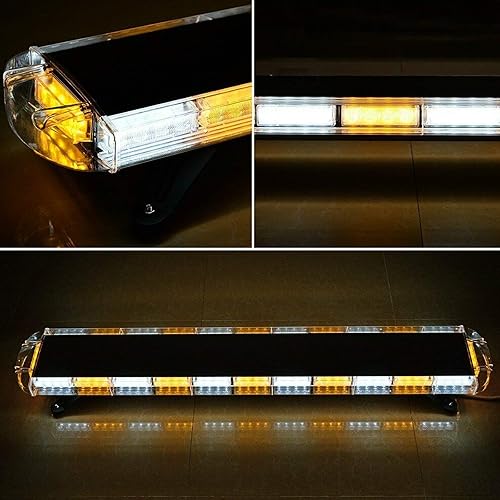 Miniatura 3 de Barra de luz LED de 51 pulgadas, 96 luces LED de emergencia, 16 modos intermitentes, luz estroboscópica ámbar blanco para vehículos, seguridad,