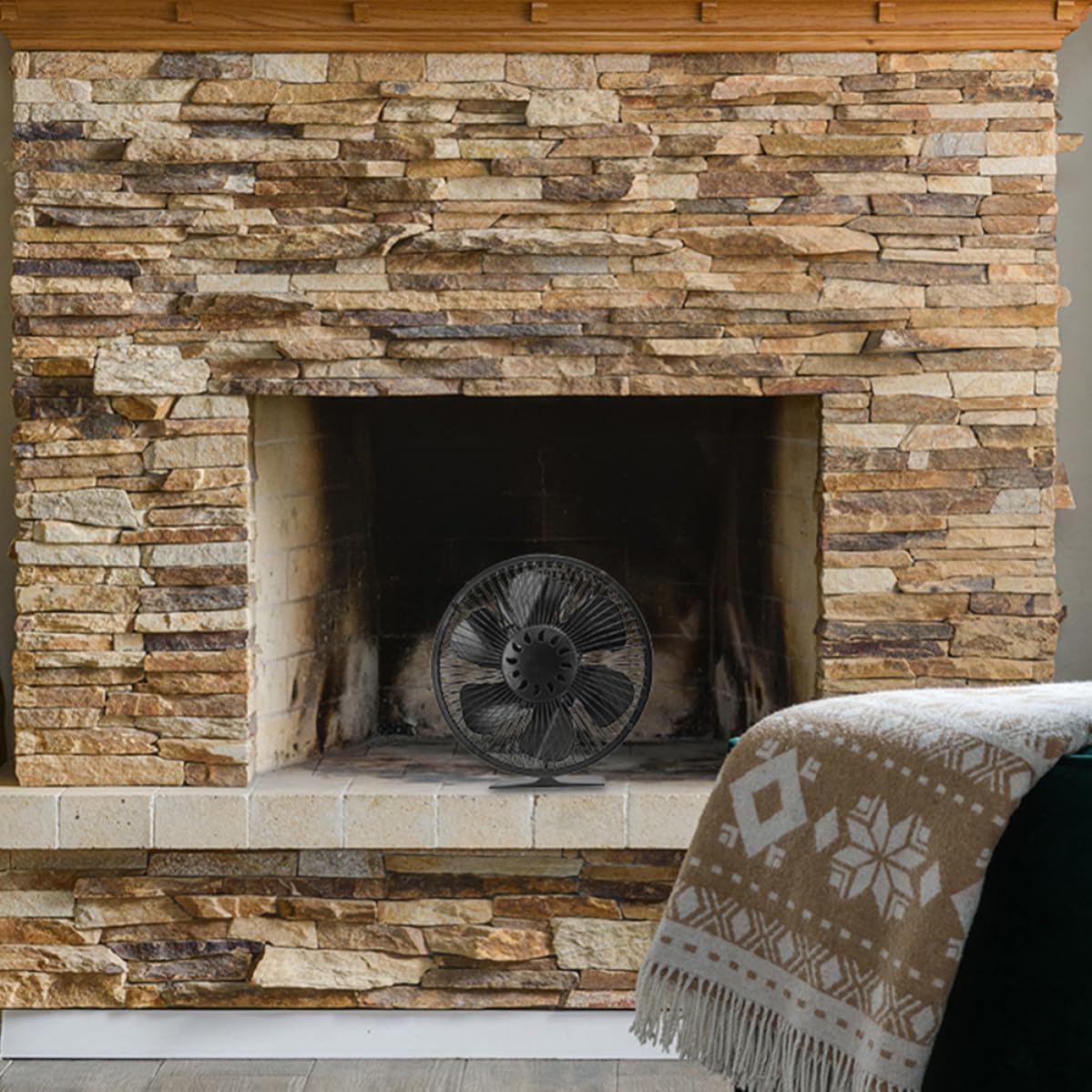 Heat Powered Fireplace Fan Aluminum Alloy Material with Six-blade Design Low Noise and Variable Speed for Wood Burning Stove for Fireplace and Mantel Heat Circulation