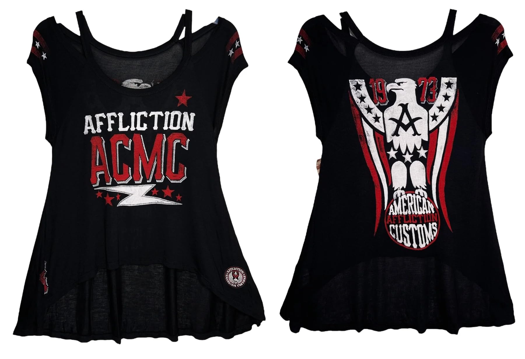 Sinful by Affliction Women's T-Shirt Shoulder Cold Top Freeide