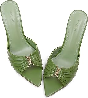 iiimmu 3.5 IN Stiletto Mules High Heels with Pointed Peep Toe Heeled Sandals Faux Leather