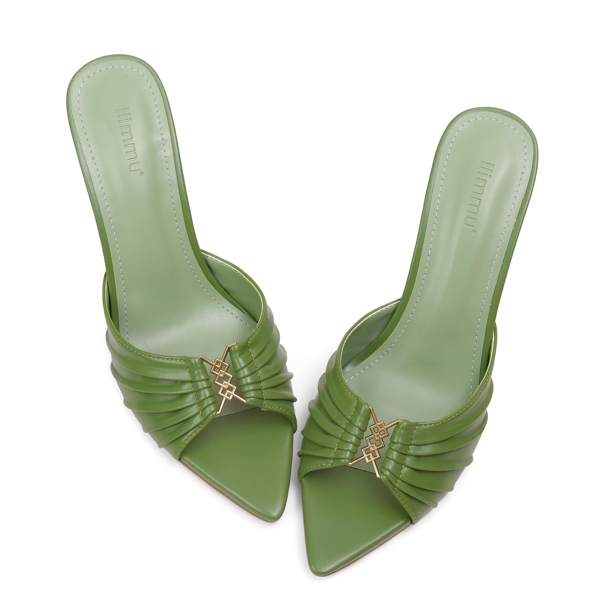 iiimmu 3.5 IN Stiletto Mules Heels with Gold Accents
