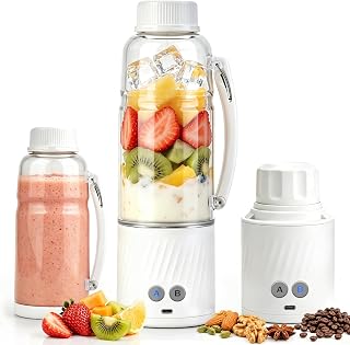Aliliy ミキサー コードレス 小型 氷も砕ける 充電式 6000mAh 560ML スムージー ジューサー 野菜 果物 離乳食 持ち運び 白 | ブレンダー 大容量バッテリー USB Type-C充電式 350Wハイパワー ステンレス刃 ジュース プロテイン シェイク 乾燥食品の粉砕 自動洗浄 コンパクト 誤作動防止 持ち運びやすい お手入れ簡単 家庭用 一人暮らし アウトドア オフィス