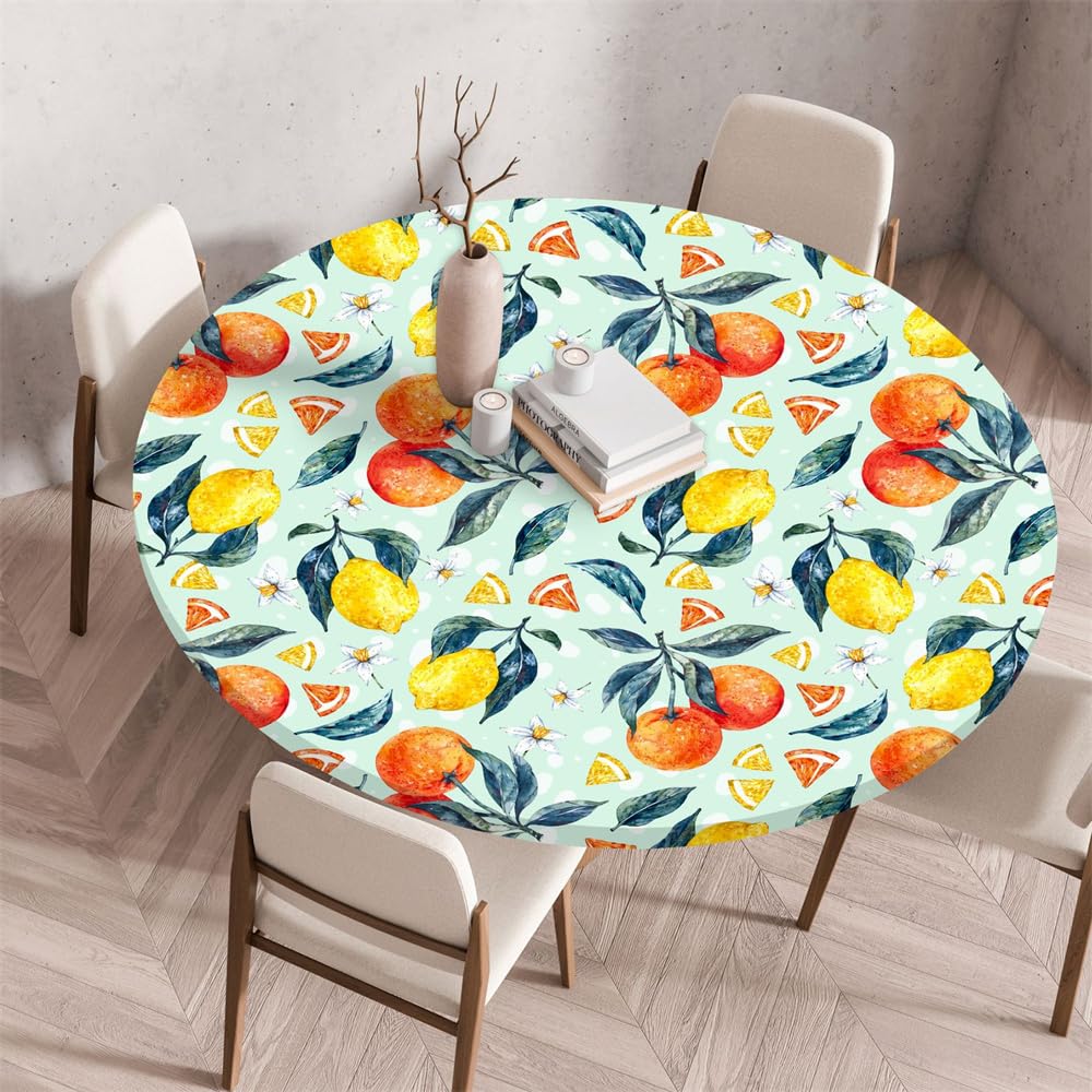 Odot Runde Tischdecke – Elastisch Mit Holzbrettmuster – Waschbar, Abwischbar, Rutschfest – Ø 70 Cm – Für Garten, Party & Täglichen Gebrauch