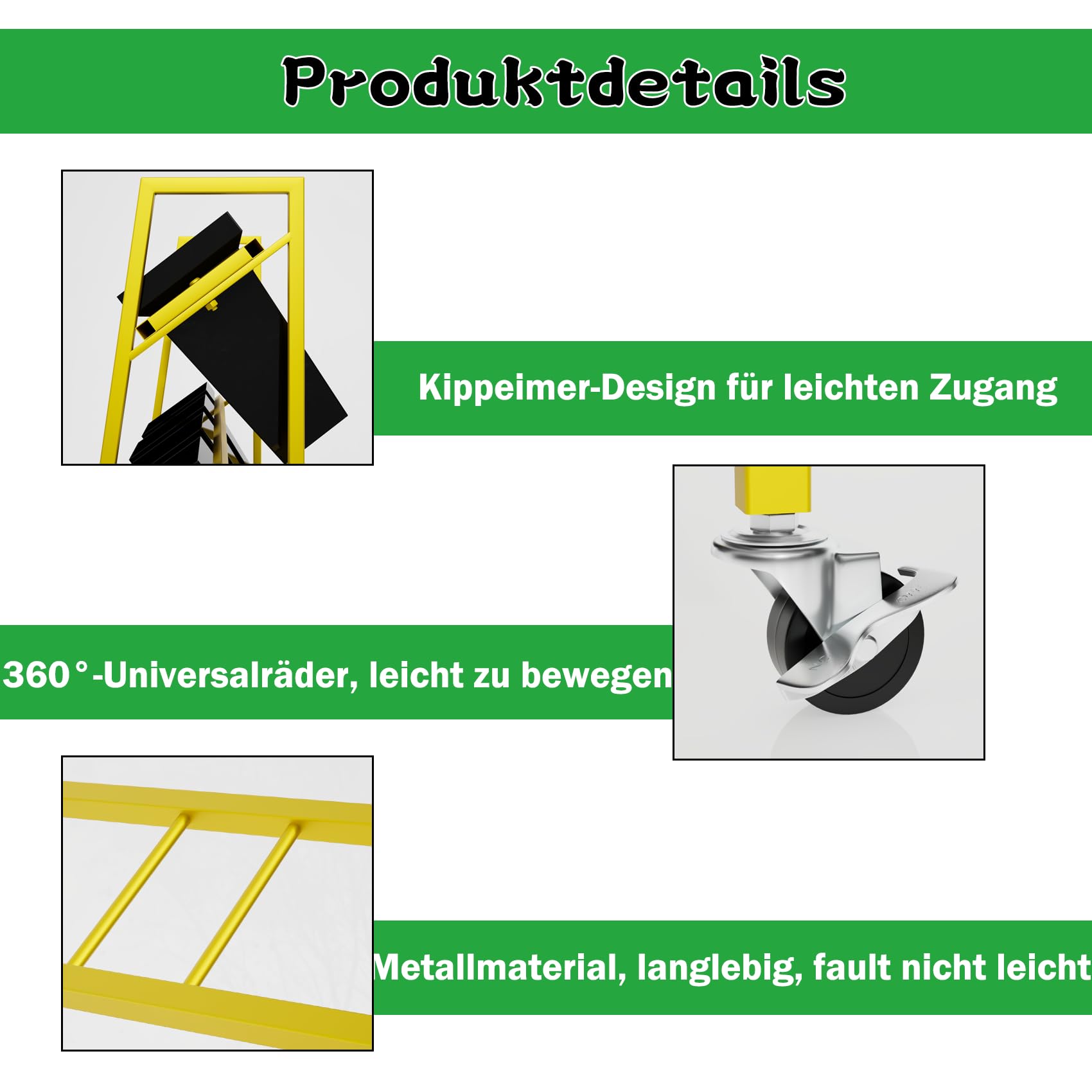 Blumenständer, 4-stöckig, Metall-Pflanzenständer mit 16 Kunststoff-Blumeneimern, beweglicher, robuster Blumenwagen, Blumenregal für drinnen und draußen, Terrasse (black)