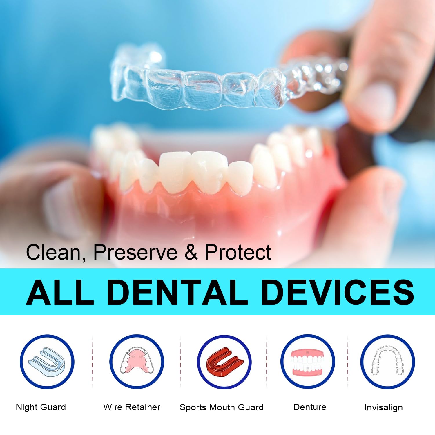 MySmile Retainer Cleaner with 120 Denture Cleaning Tablets, Quickly Remove Odors, Discoloration Stains & Plaque from Aligner, Mouth Guard, Night Guard and More Dental Appliances (Orange Flavor)