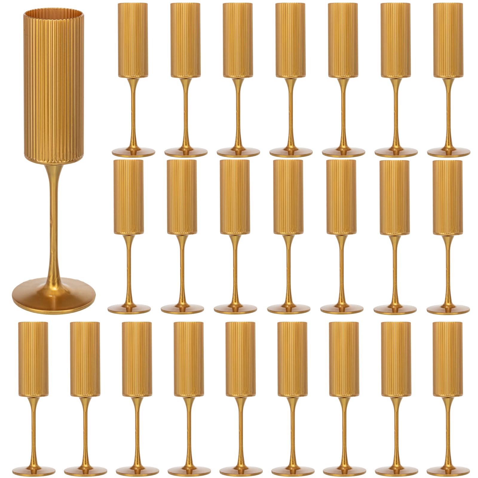 View 1 of 24 Pack Champagne Flutes, 6 OZ Plastic Wine Glasses - Reusable, Elegant for Wedding Reception, Birthday, Toasting, Parties - Vintage Mimosa Stemware with Long Stem, Party Bar Supplies, Vibrant Gold