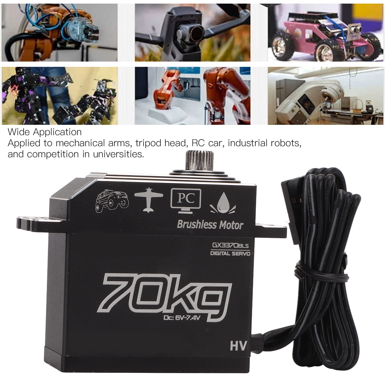 GX3370BLS 70 Kg de Servo Digital para SCX10, 1/8 1/10 Automviles RC, Servo de Direccin Impermeable IP67 con Engranajes de Acero Inoxidable