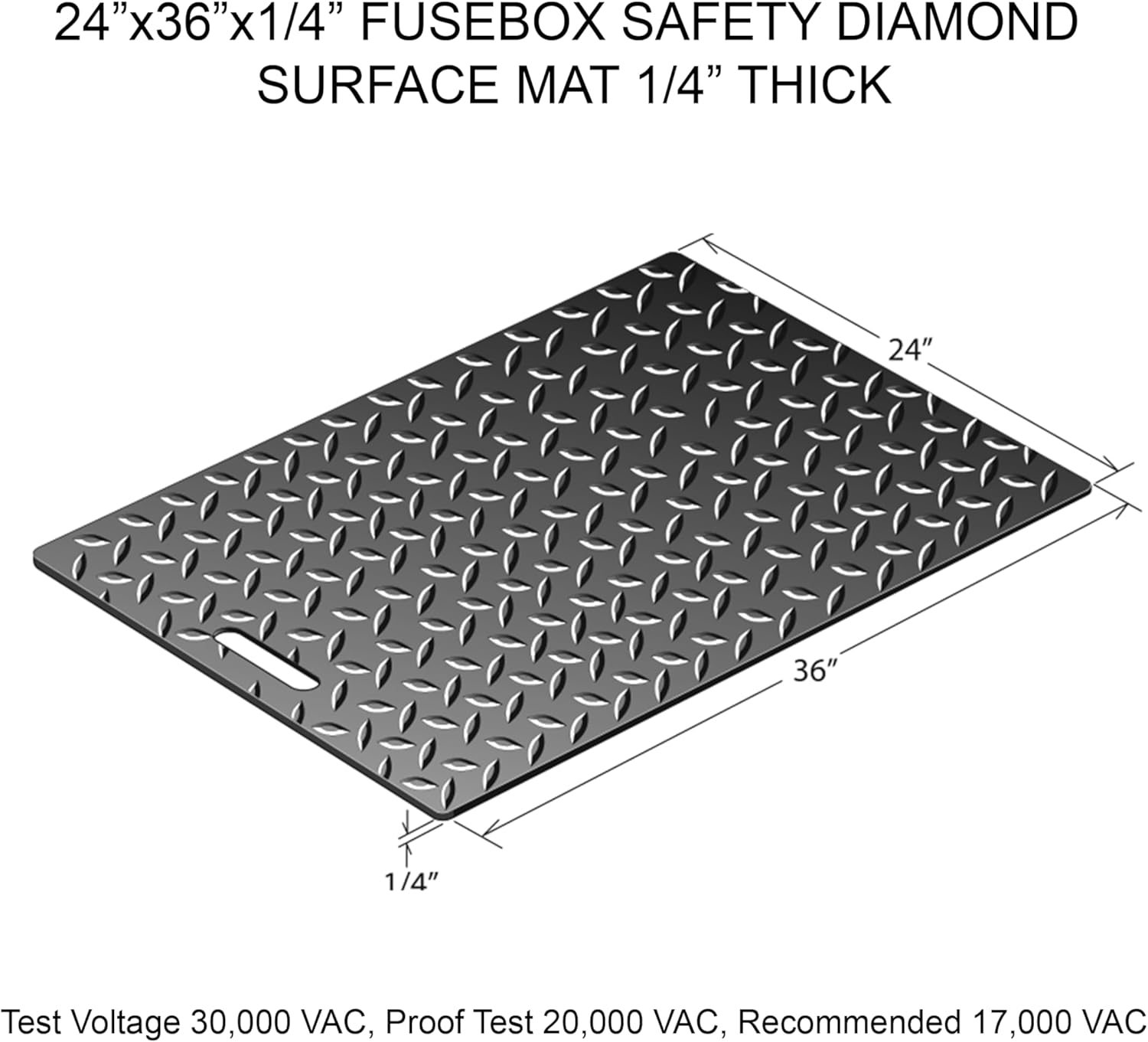 Rhino Switchboard Fusebox Safety Mat 1/4" Thick Heavy Duty Diamond Plate and 1/2" Thick Extreme Duty Corrugated Safety Mat (Heavy Duty Black Diamond, 2' x 3' x 1/4") (Patent No.: US D1,097,634 S)