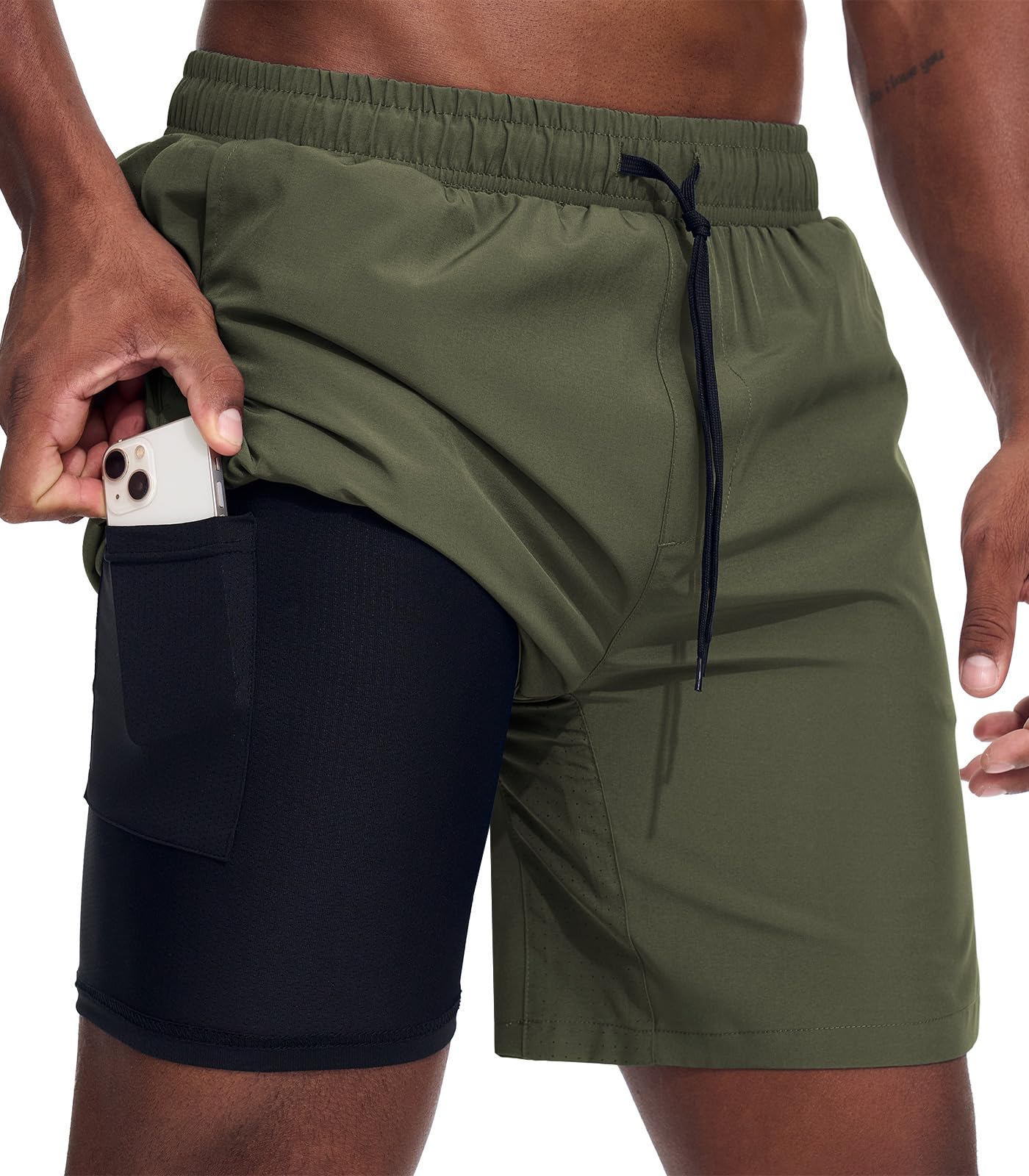 Danfiki Herren Sport Shorts Laufshorts 2 in 1 Schnell Kurze Hose Running Gym Athletic Outdoor Marathon Workout Trainingsshorts mit Reißverschlusstasch