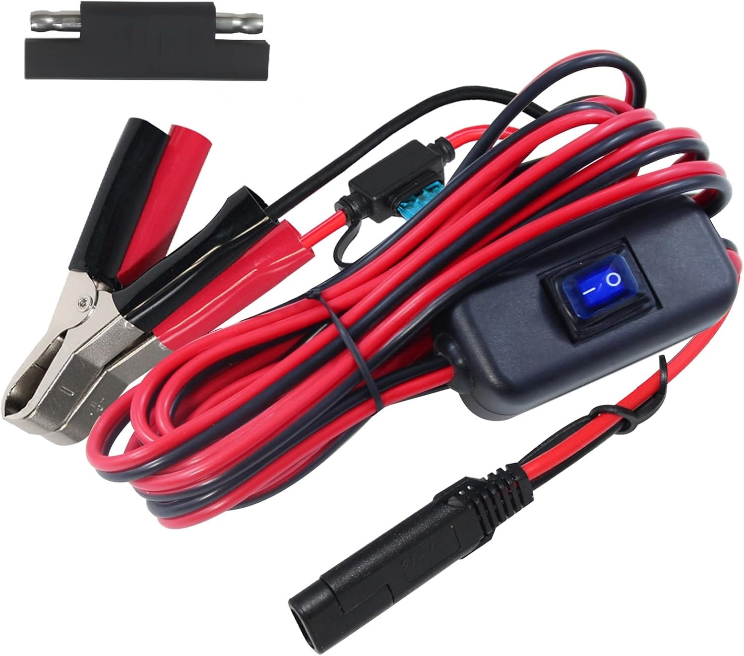 SAE to Battery Alligator Clip – 12V SAE 2Pin Quick Disconnect Cable 10ft SAE to Battery Clamp Cord 15A Fuse (10FT)