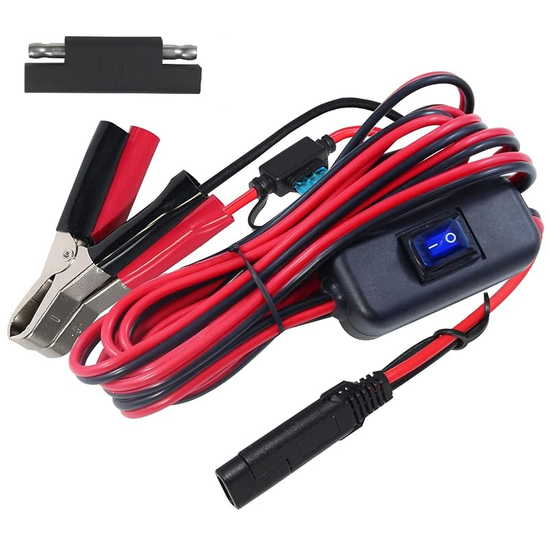 Cabo de Extensão SAE para Garras de Bateria 12 V com Conector de 2 Pinos, Interruptor à Prova d’Água e Fusível de 15 A KUNCAN 3,05 m