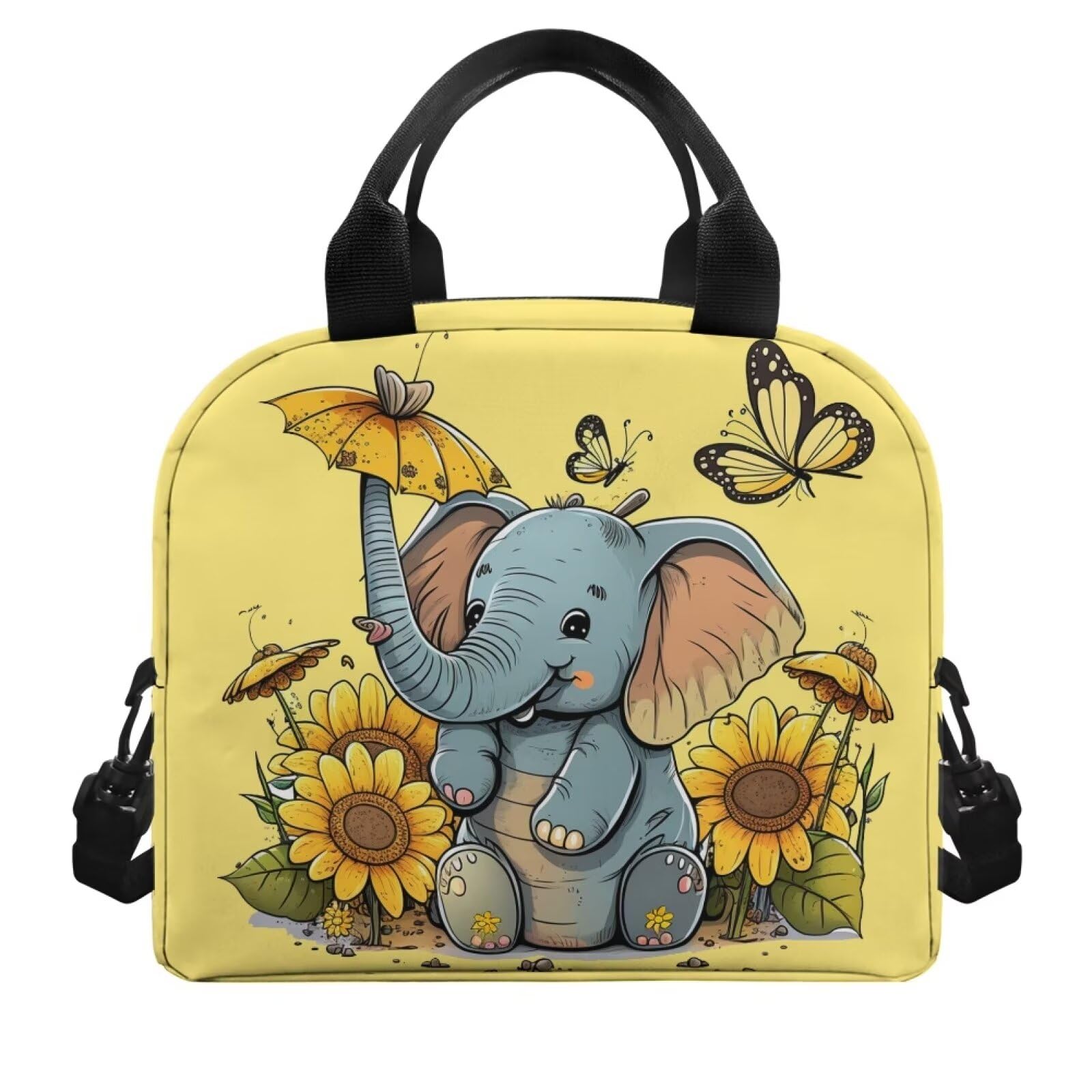 ZUXONGSY Elephant Lunch Bag for Girls 6-8/4-6 Years Old Sunflower Lunch Box Kids Large Capacity Lunch Organizer Lunch Holder Reusable Lunch Box Container