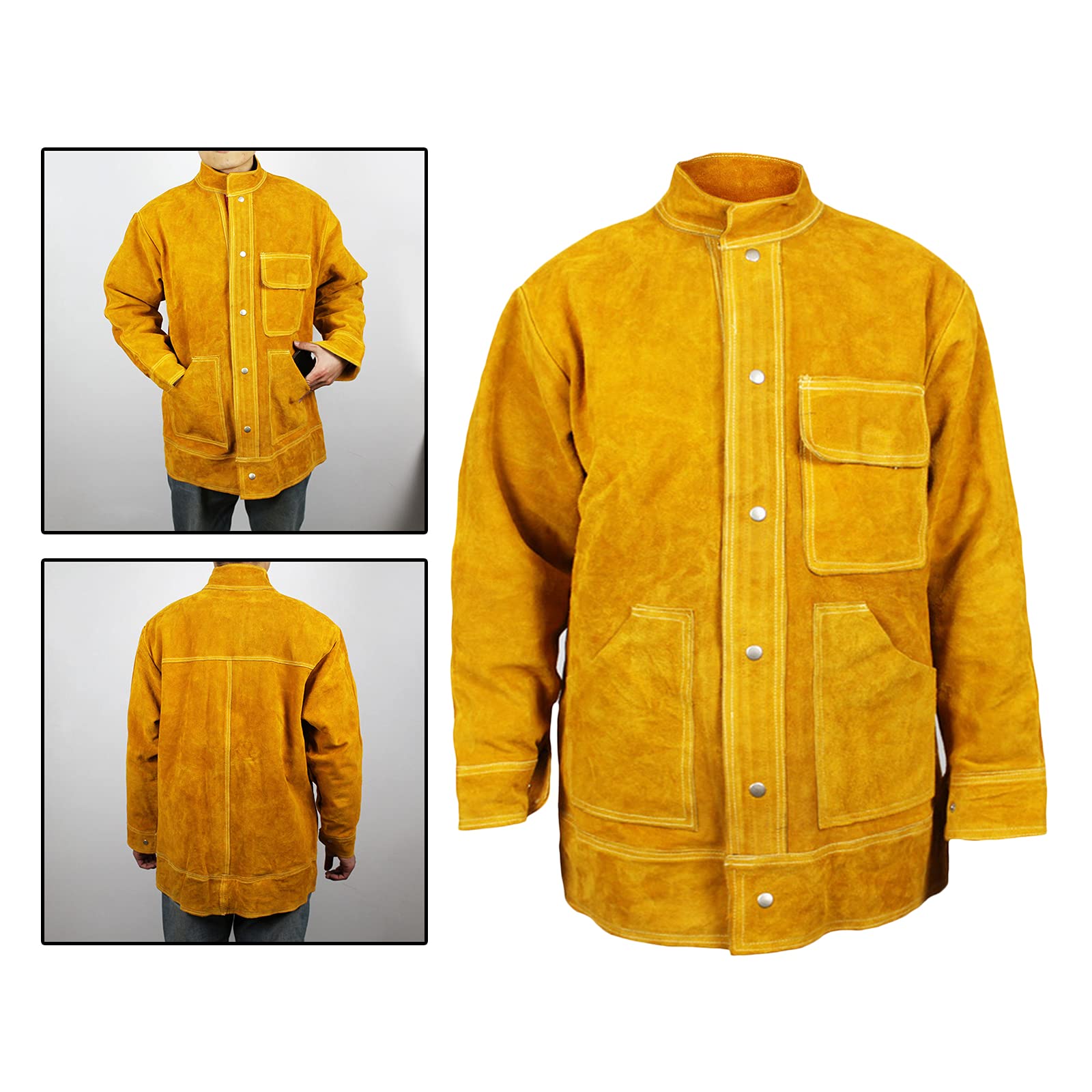 F Fityle Veste de Soudeur en Cuir, Vêtement Soudure Protection, Résistant à La Chaleur, Antiusure pour Travailleur/se - XL