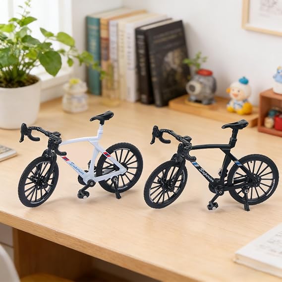 2PCS Mini Finger Bicycle Set, Scale Simulation Mountain Bike Model, Black & White Diecast Alloy Toy, Realistic Desk Decor & Collectible Gift