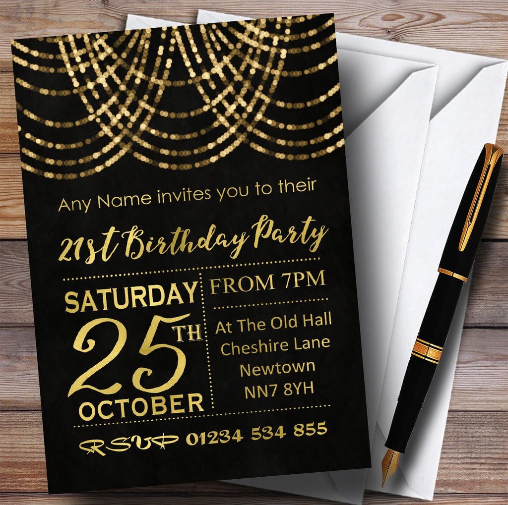 Gold Draped Garland 21st Personalized Birthday Party Invitations