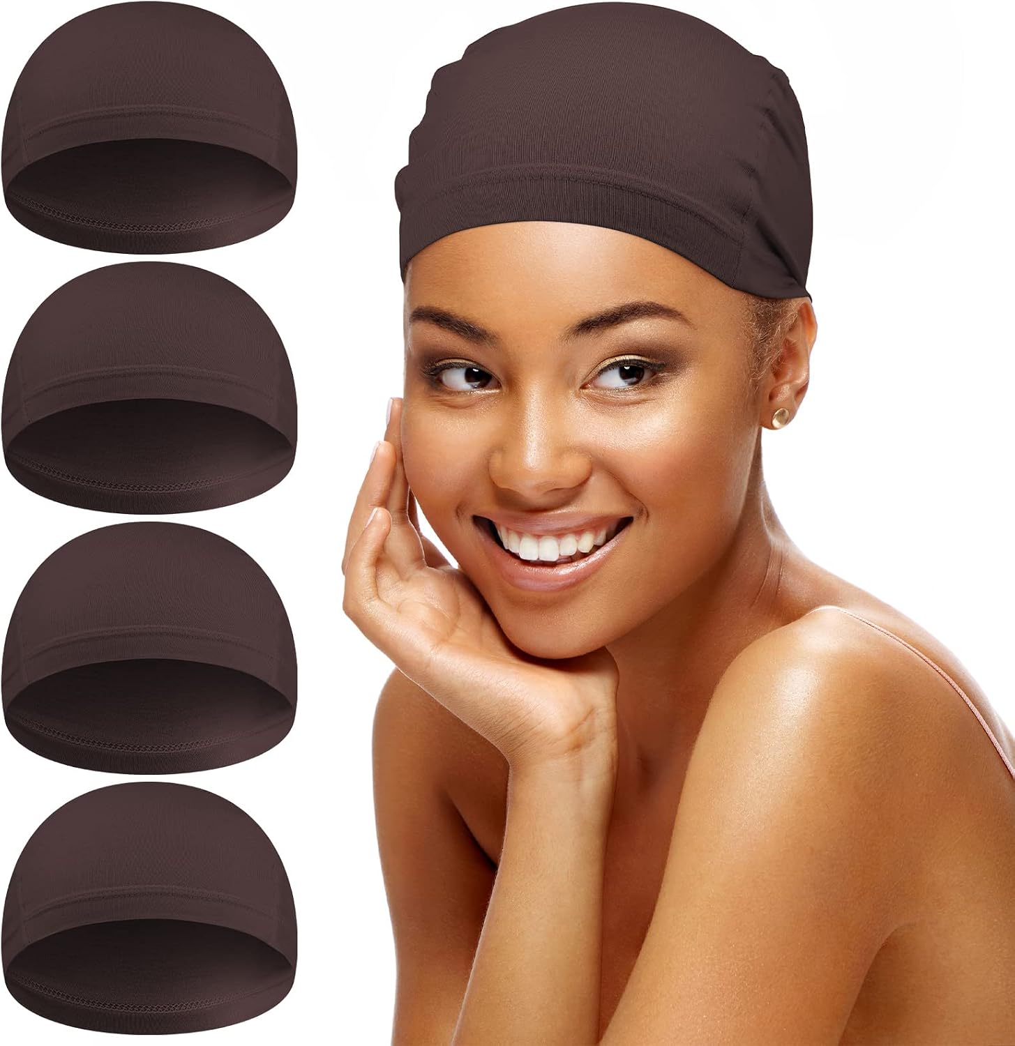Janmercy 4 Pcs Bamboo Fiber Wig Caps Bamboo Wig Liner Skull Cap Chemo Headwear Liner Sleep Hat for Hairloss Bald Cancer Women