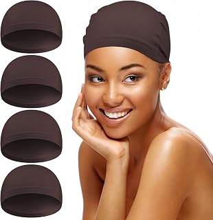Janmercy 4 Pcs Wig Caps for Women Bamboo Fiber Stretchy Bald Cap Under Wigs Chemotherapy Cap for Sleeping Hair Loss Patient