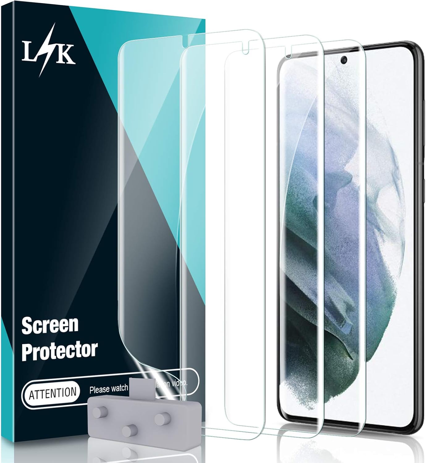 3 Pack LϟK Screen Protector Compatible with Samsung Galaxy S21 Plus 5G 6.7 inch, Full Coverage, Case Friendly, Bubble-Free, Flexible TPU Film, Locate Tool Precise Alignment - Gray