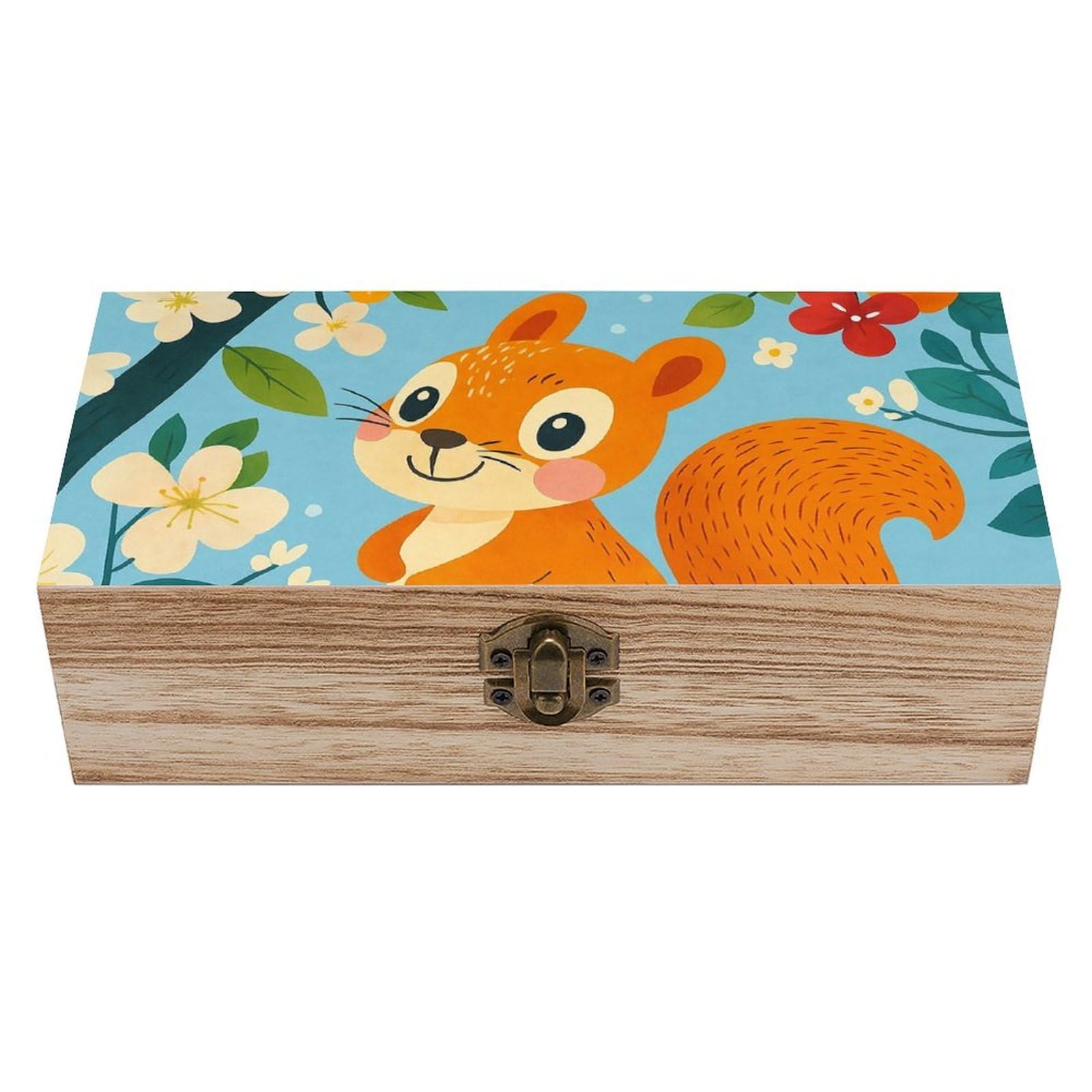 SMAZDFXX Lovely Cartoon Squirrel on Branch Wooden Storage Box Multipurpose Decorative Box for Jewelry Photo Home Decor
