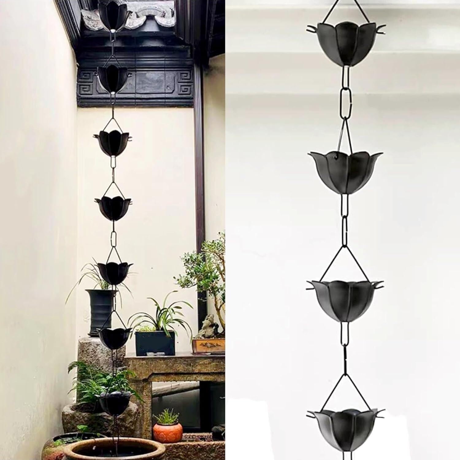 Rain Chains Petals Rain Chains for Home Garden Villa Temple, Eaves Drainage Rain Catcher Chain(260cm (8.5ft))