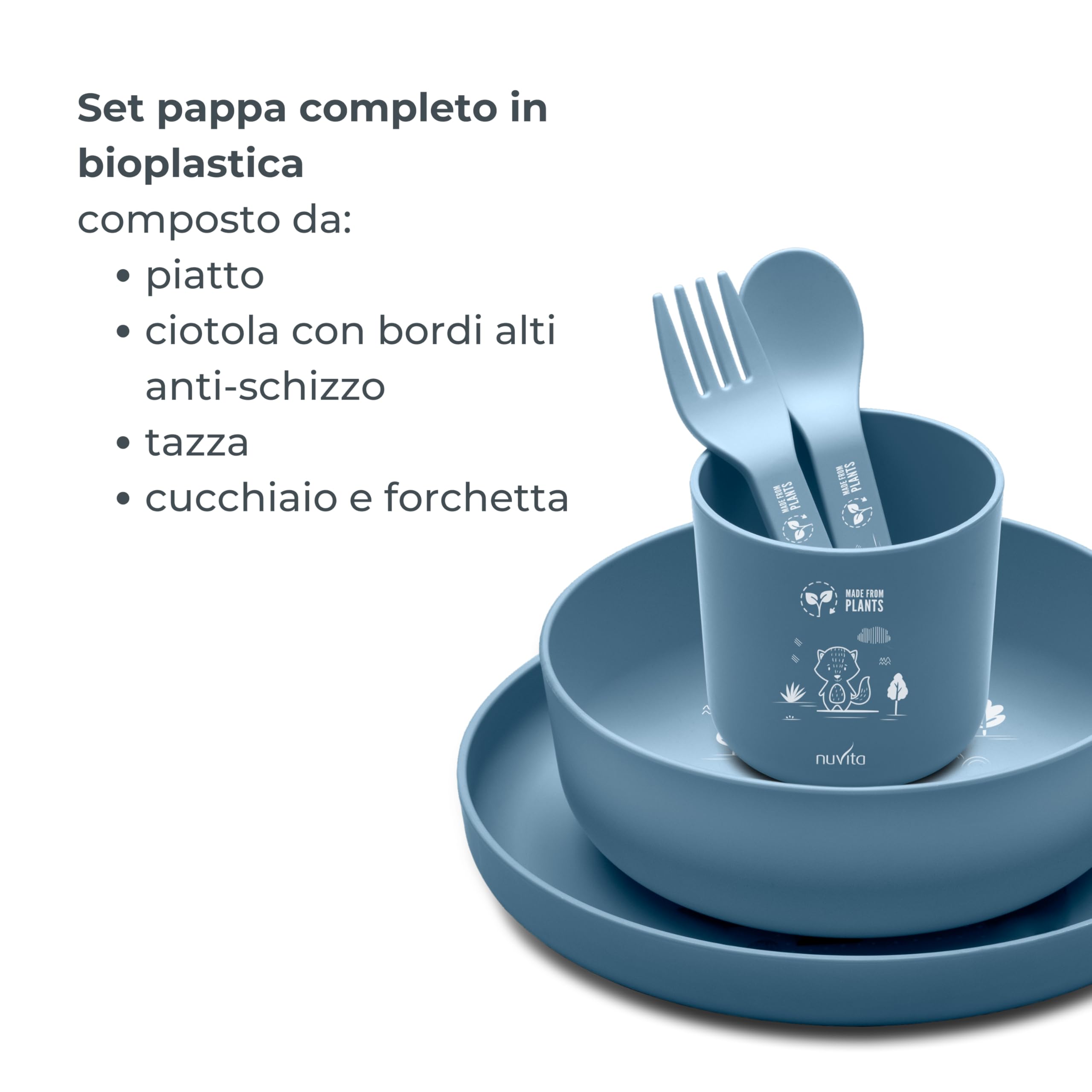 Nuvita 8465 Set Pappa in Bioplastica – Piattino, Ciotola, Tazza e Posate in PLA Biodegradabile – Lavabile in Lavastoviglie, adatto per Microonde, Atossico, Senza BPA e Ftalati – 6 Mesi+ - English Rose