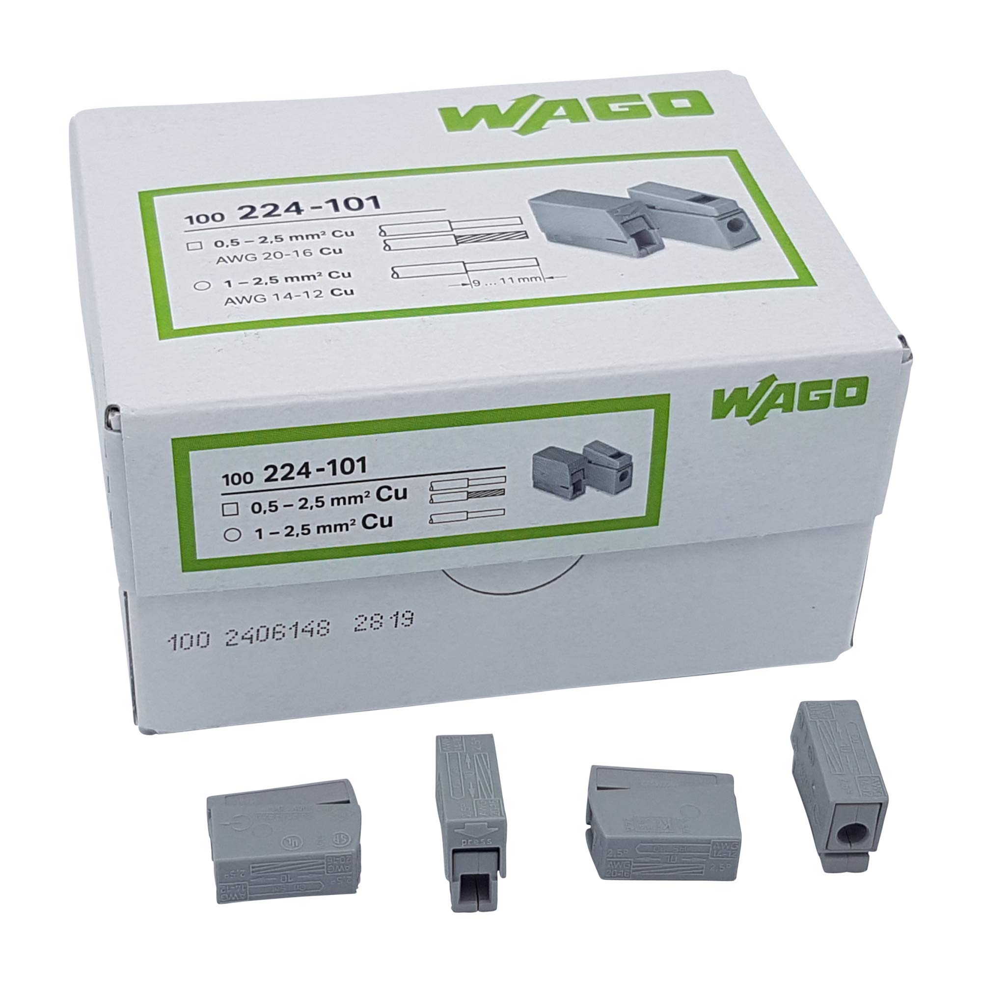 Wago 224 – 101 conector enchufable de 1 vía y 24A para cables de 16-20 AWG 8