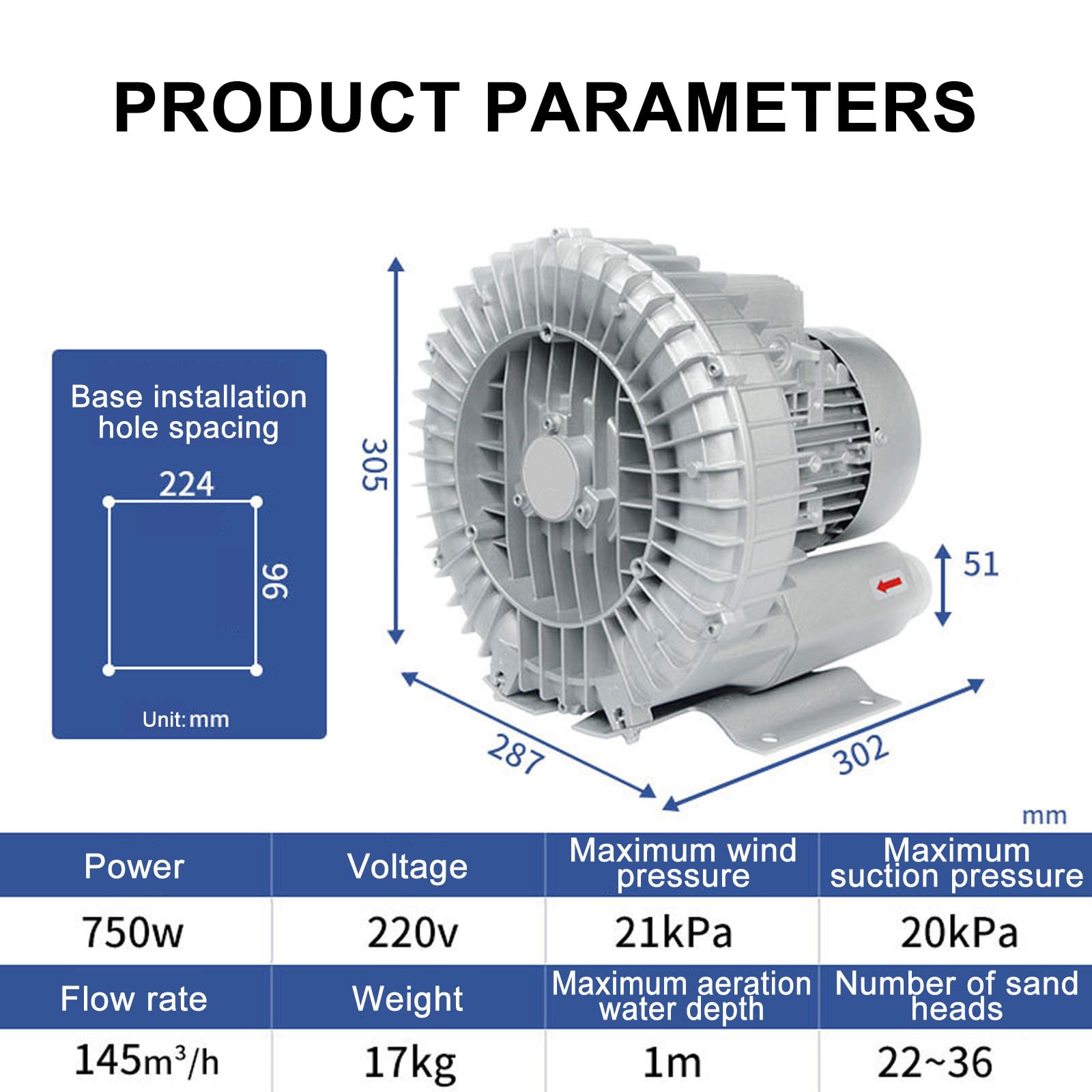 Genérico Máquina de aireación y oxigenación de 220 V/380 V para estanques y Piscinas de Peces, soplador Industrial de 350 W, soplador regenerativo con Filtro de Polvo, aireador eficiente para acuicul