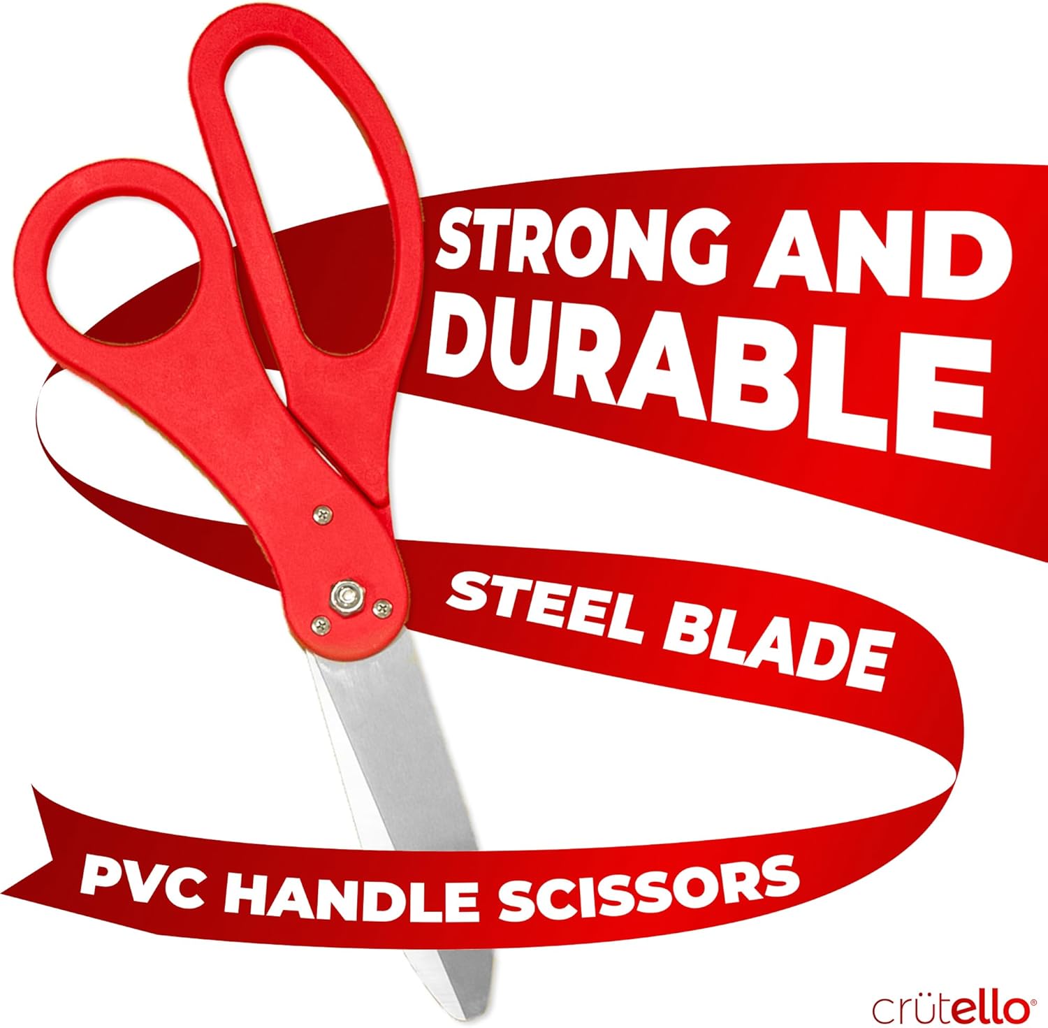 Crutello Ribbon Cutting Ceremony Kit - 20"Giant Scissors with Red Handle, 30ft Sparkle Giant Red Ribbon 4"Wide, 24 Balloons & 90ft Balloon Band for Grand Opening Decorations